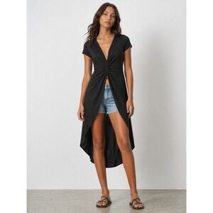 Feathers Womens Twist Front‎ Walk Through Maxi Top L Black Boho Festival New